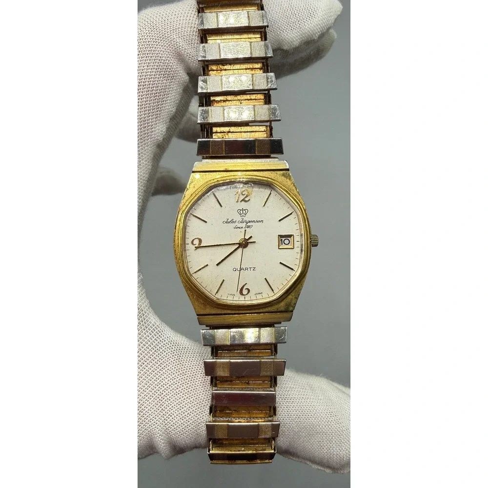 Jules Jurgensen 4530 Quartz Watch Gold Tone 2 Tone Expansion Band Date White